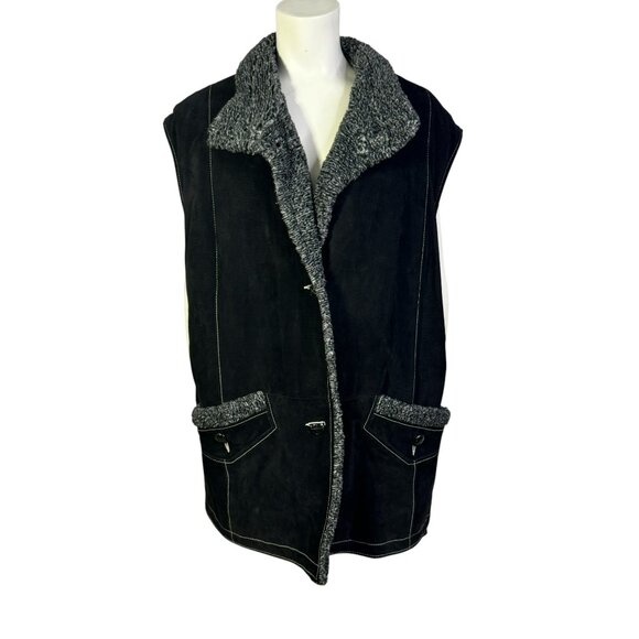 Vintage Pelle Nova di Riviera Shearling Vest – Women’s Black Leather Outerwear - Picture 2 of 13